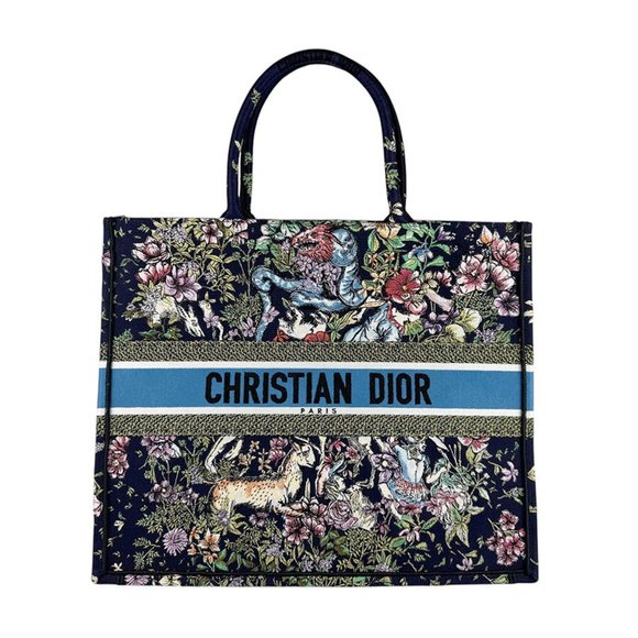 Christian Dior Book Tote Shoulder Bag, Large, Canvas, Navy x Multicolor, Wome... - Picture 1 of 5